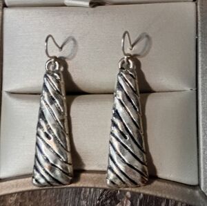 Elegant Silver Toned and Black Striped Earrings